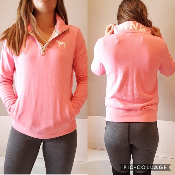 PINK VS Quarter Zip Graphic Pullover Sweatshirt XS - Picture 1 of 7